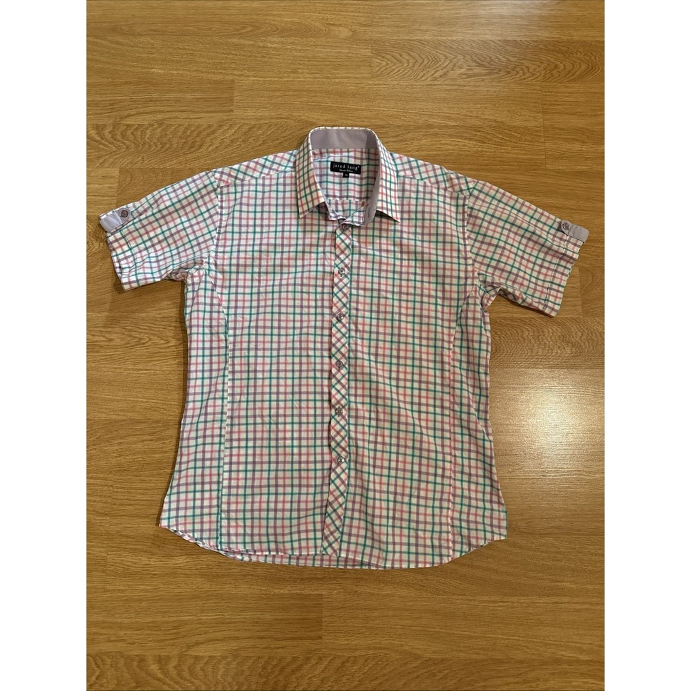 Jared‎ Lang Tessuta Italiano Shirt Men's XL Multicolor Plaid Short Sleeve Preppy